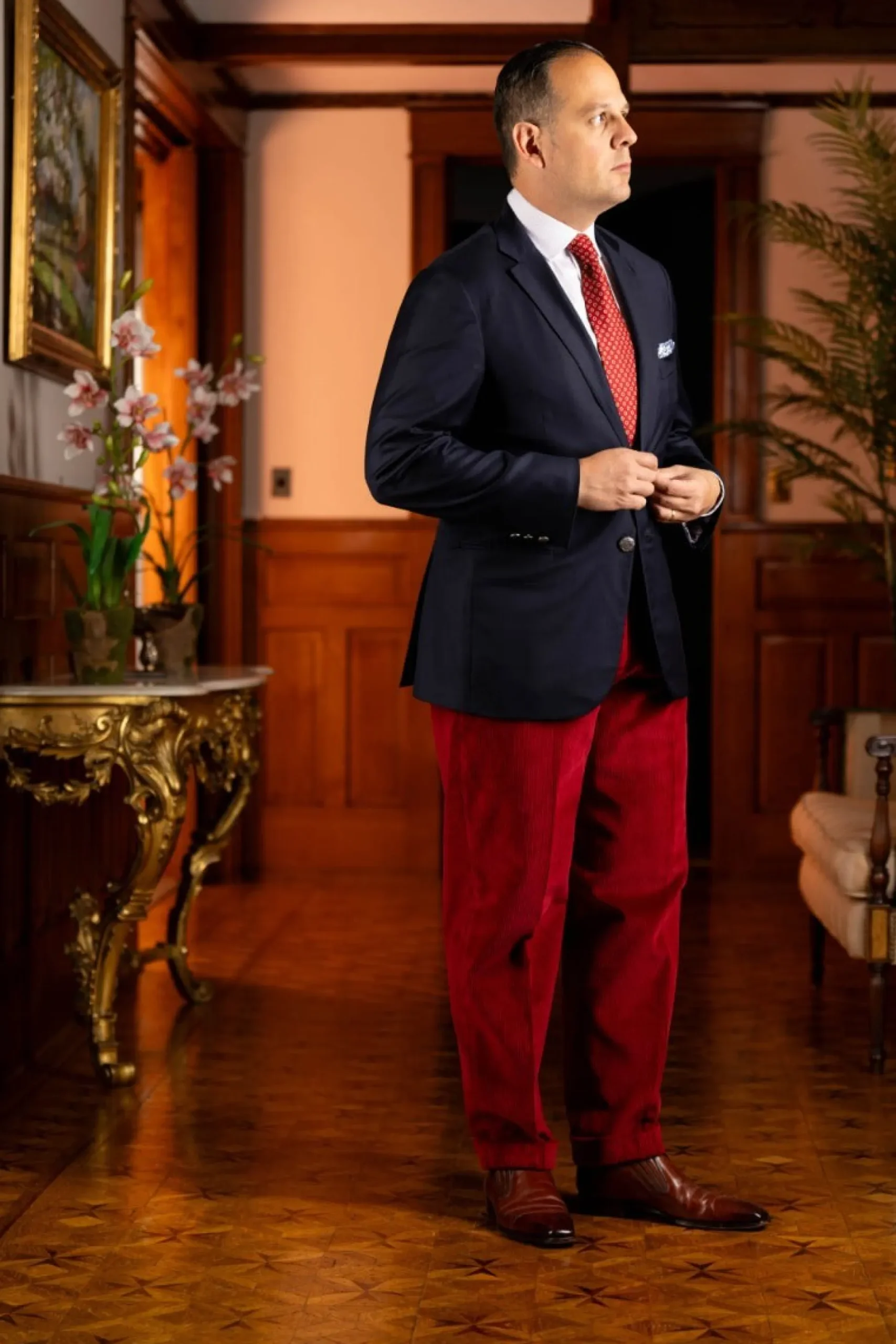 Garnet Red Stancliffe Corduroy Trousers