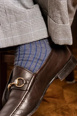Gray & Blue Shadow Stripe Midweight Cotton Socks