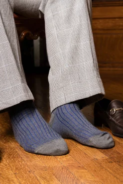 Gray & Blue Shadow Stripe Midweight Cotton Socks