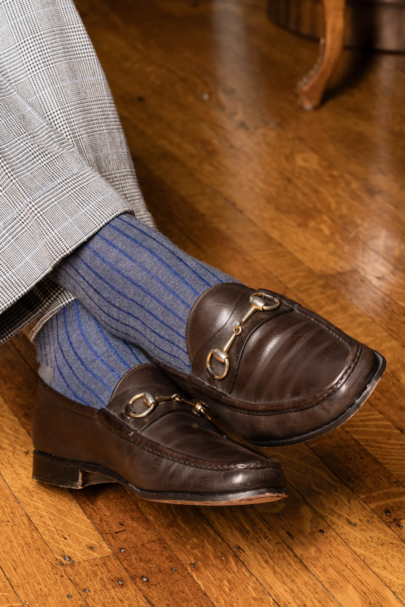 Gray & Blue Shadow Stripe Midweight Cotton Socks