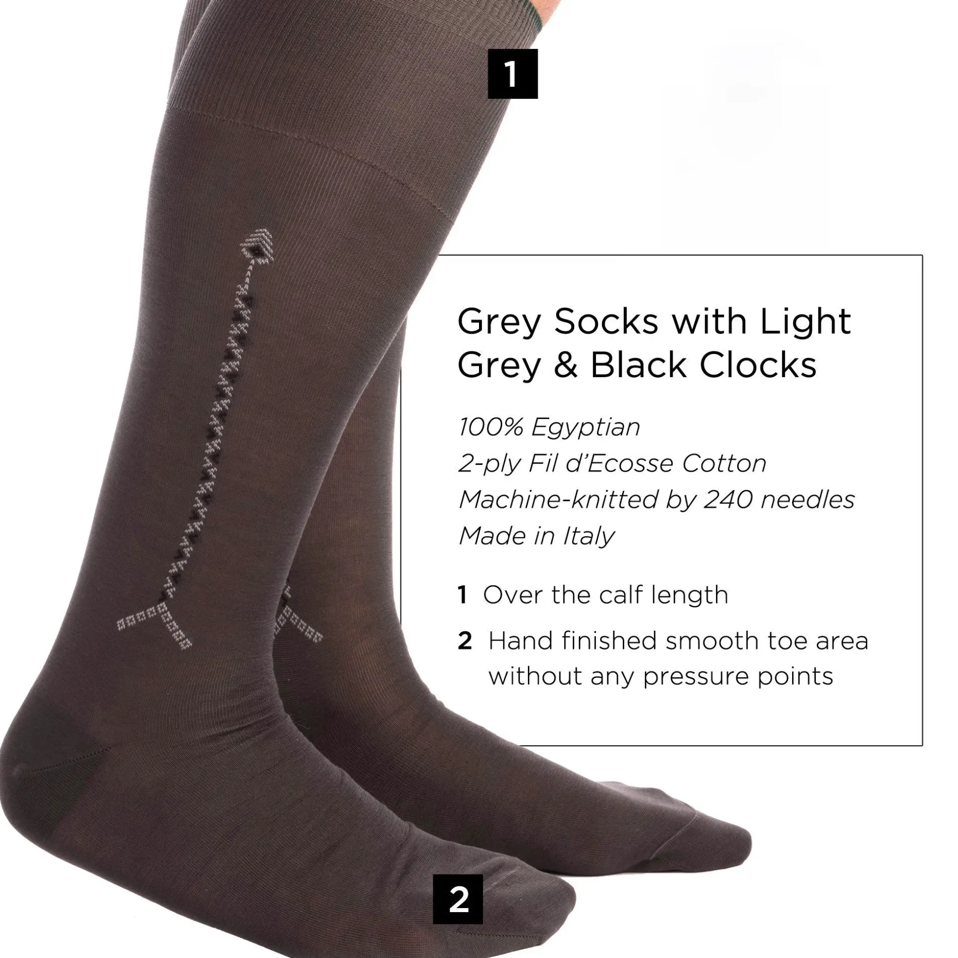 Gray Cotton Socks with Light Gray & Black Clocks