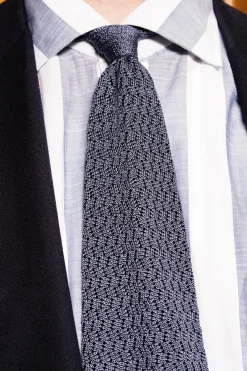 Grayish Blue Zigzag Silk Knit Tie