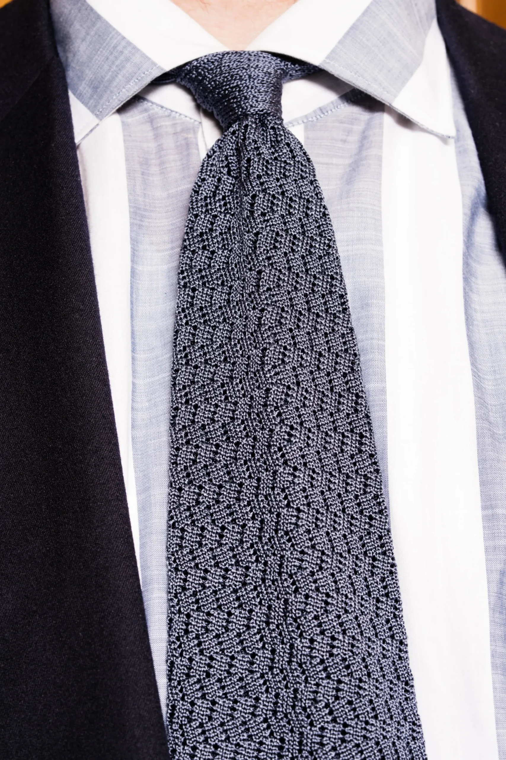 Grayish Blue Zigzag Silk Knit Tie