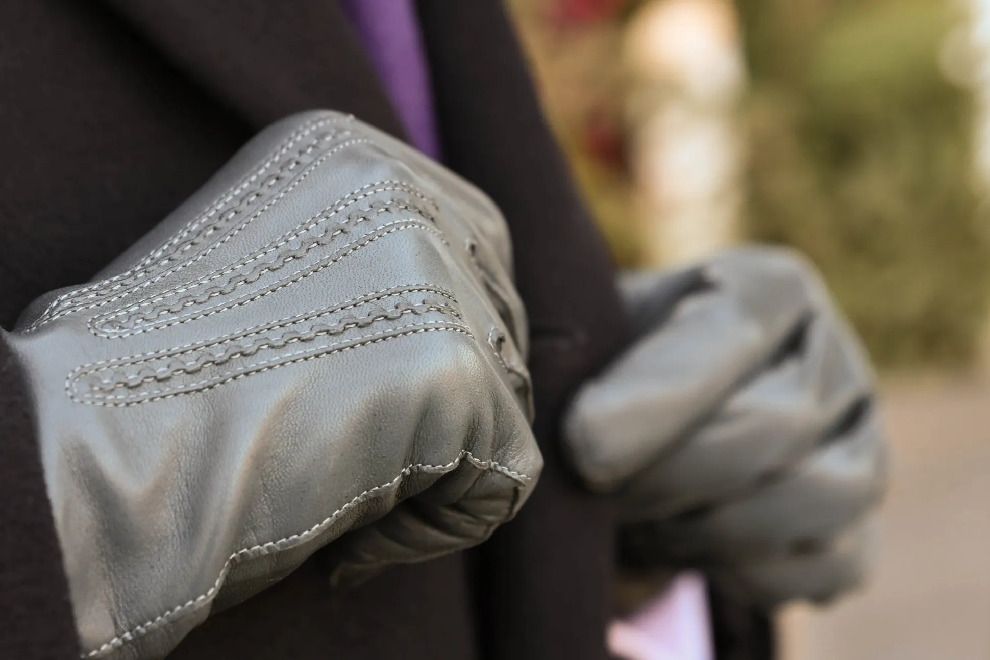 Gray Lamb Nappa Leather Gloves