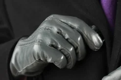 Gray Lamb Nappa Leather Gloves