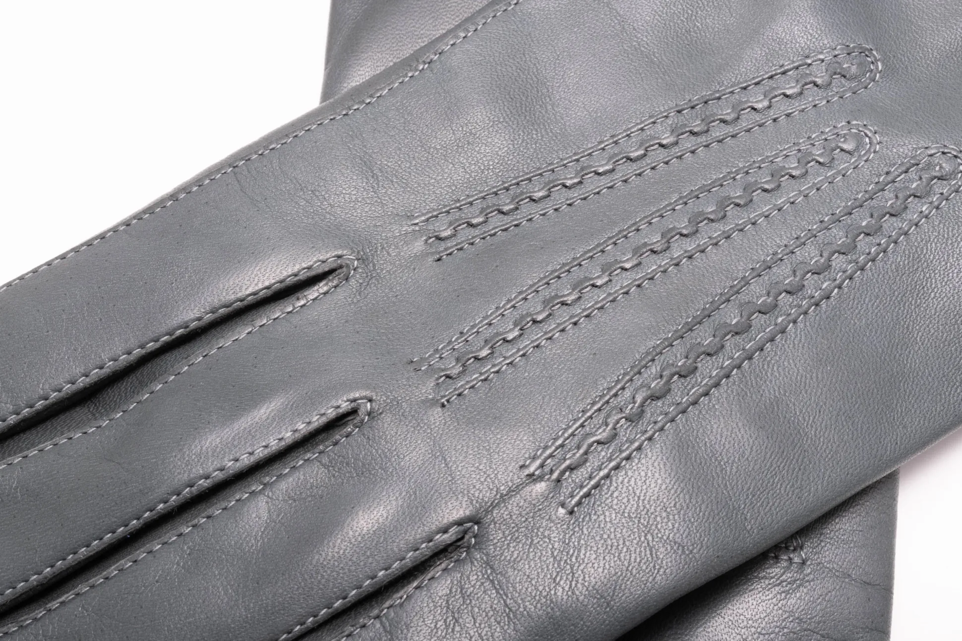 Gray Lamb Nappa Leather Gloves