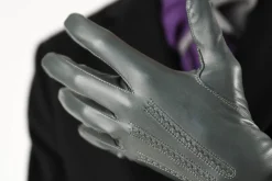 Gray Lamb Nappa Leather Gloves