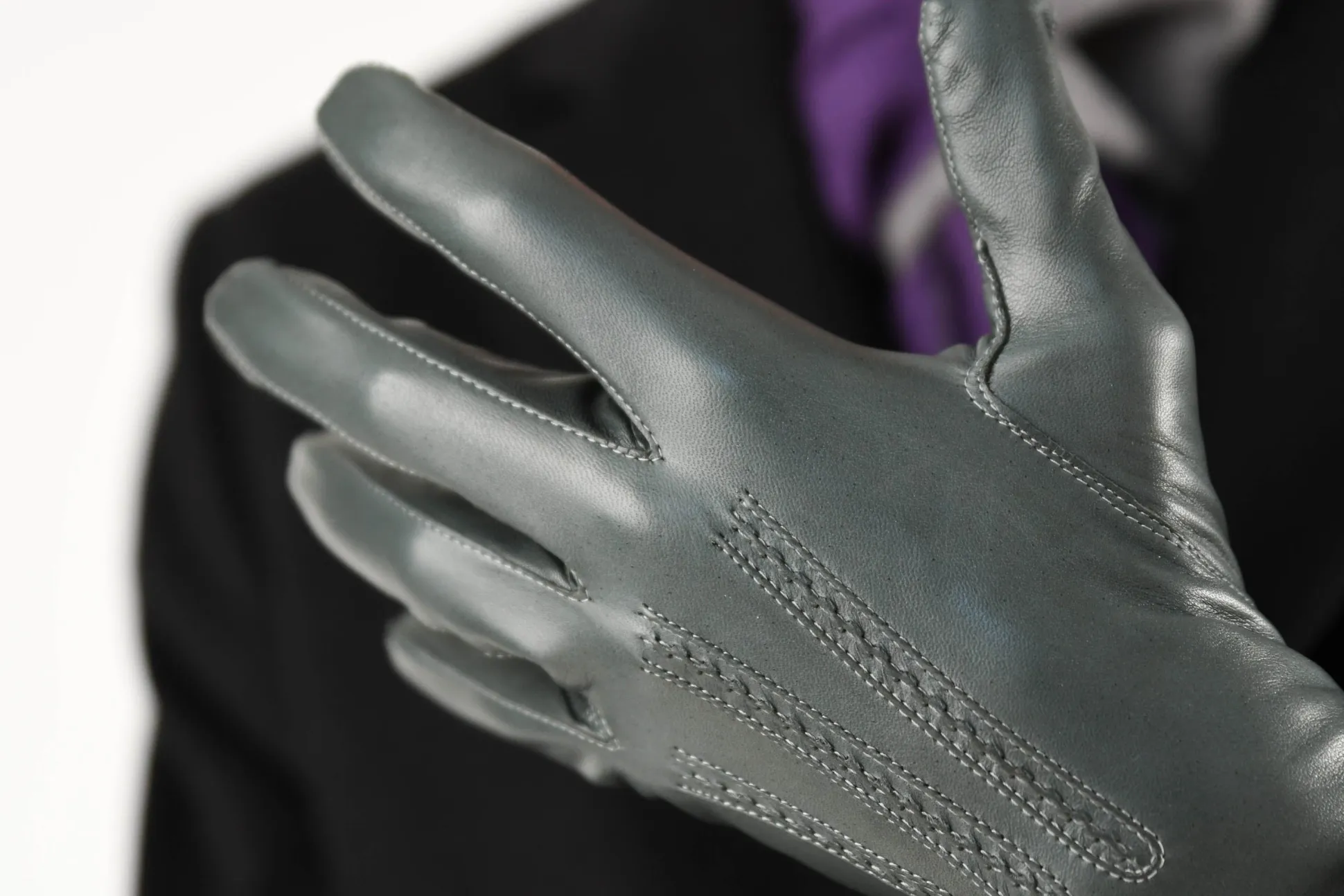 Gray Lamb Nappa Leather Gloves