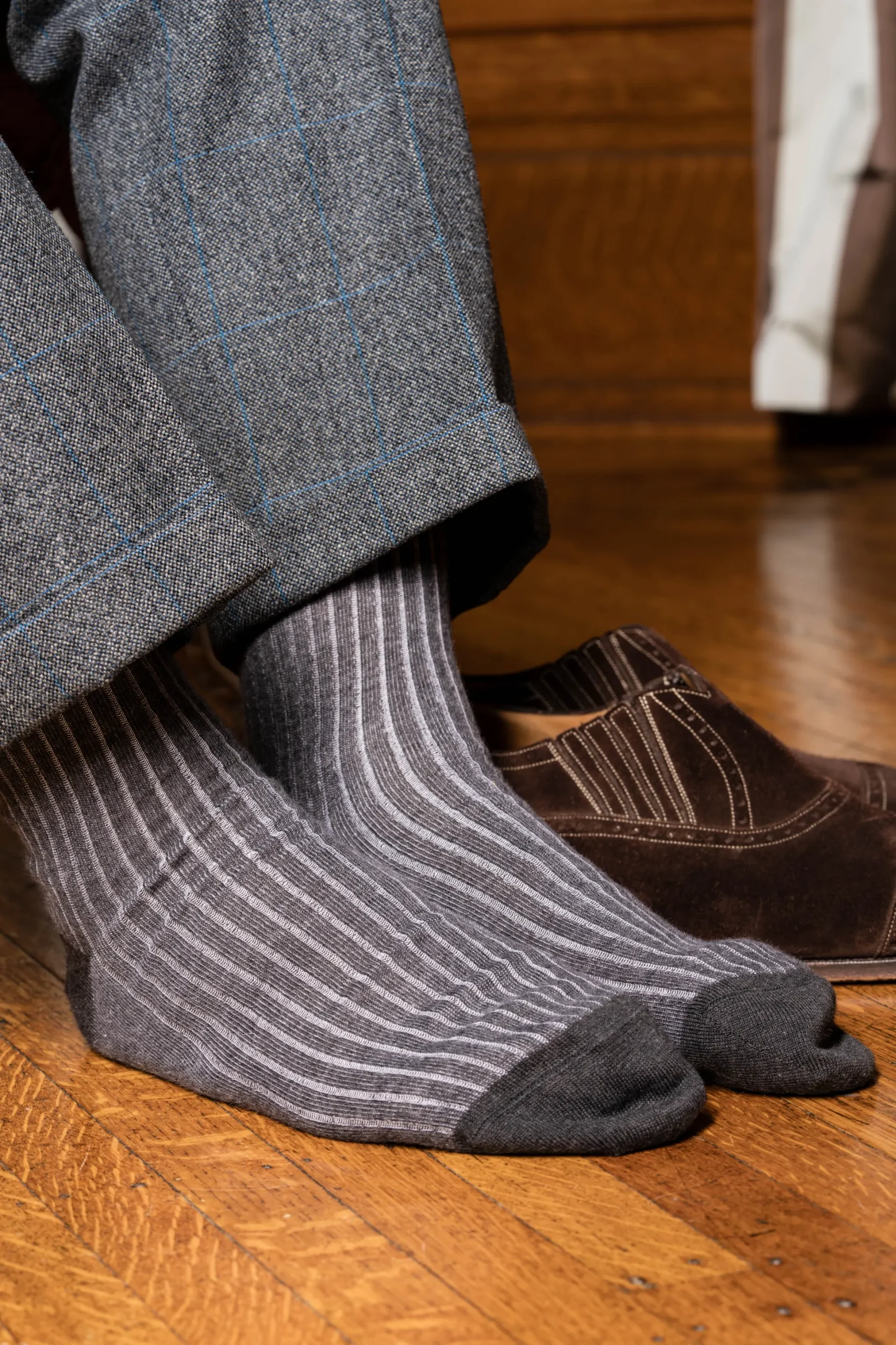Gray & Light Gray Shadow Stripe Midweight Cotton Socks