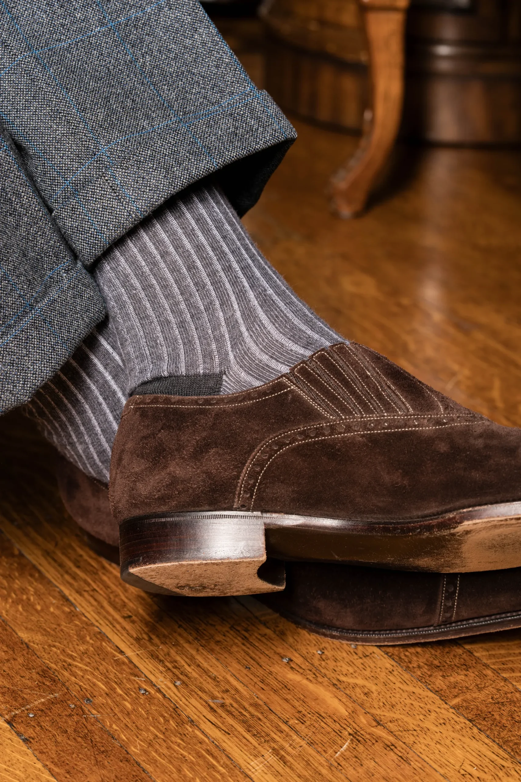 Gray & Light Gray Shadow Stripe Midweight Cotton Socks