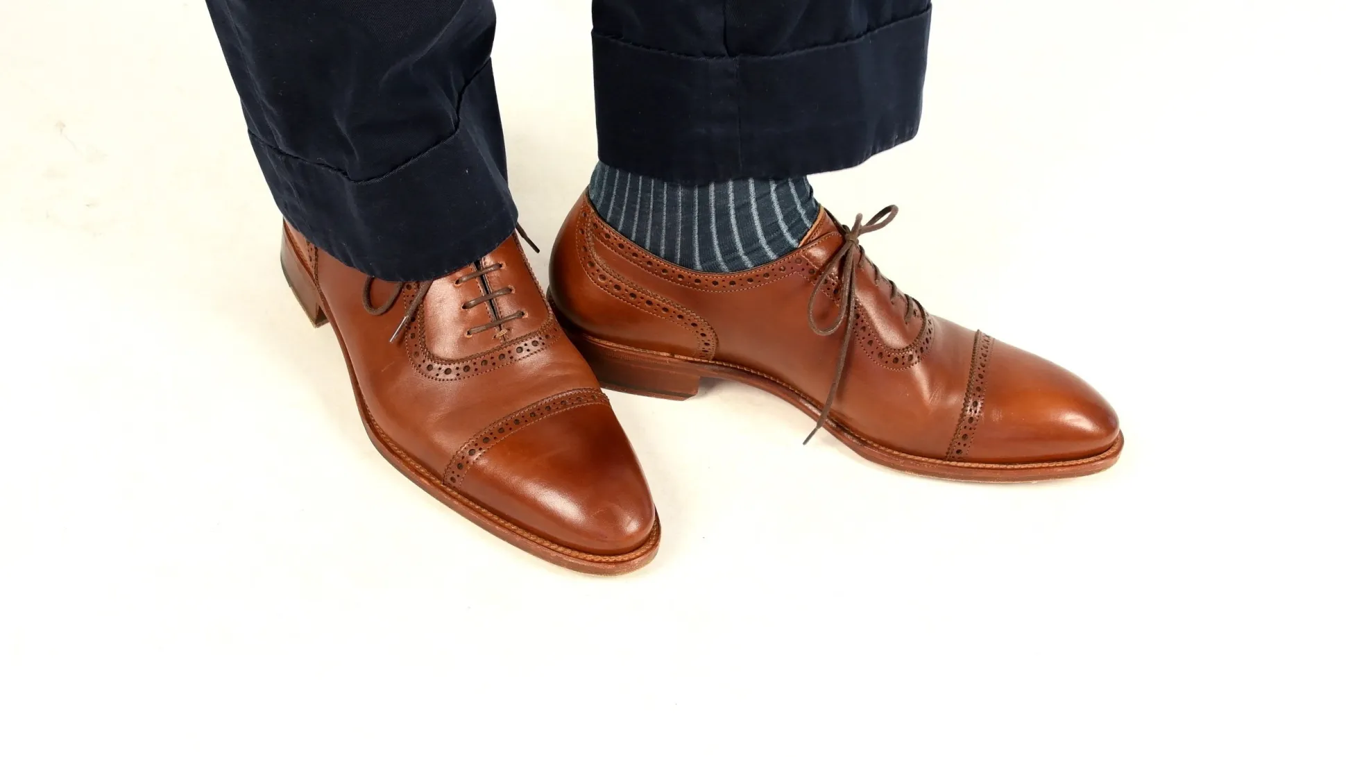 Gray & Prussian Blue Shadow Stripe Lightweight Cotton Socks