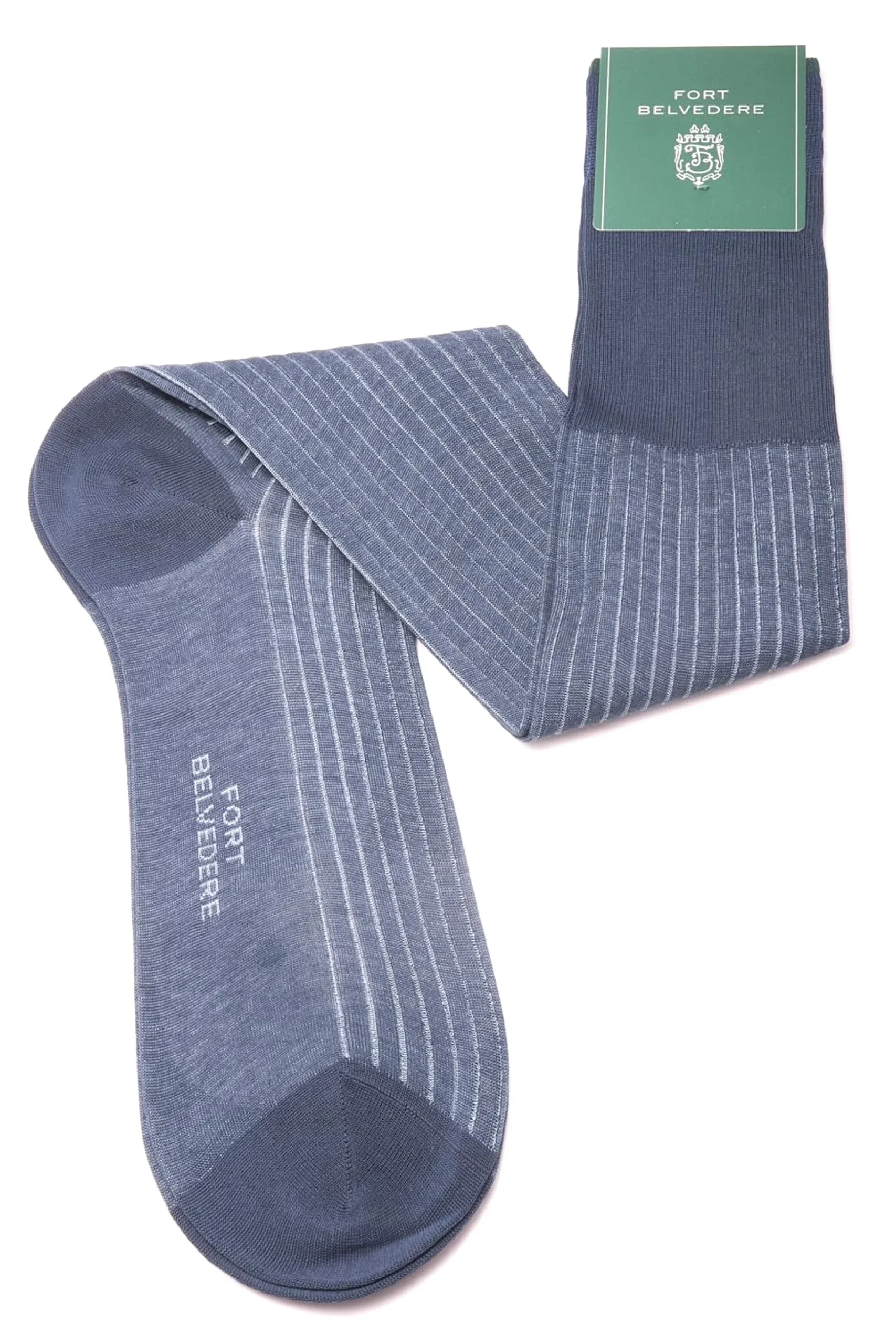 Gray & Prussian Blue Shadow Stripe Lightweight Cotton Socks