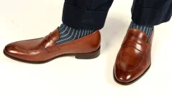 Gray & Prussian Blue Shadow Stripe Lightweight Cotton Socks