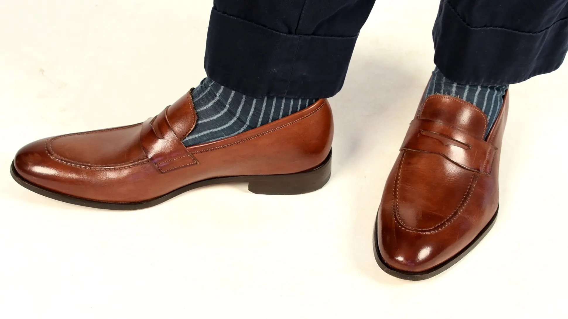 Gray & Prussian Blue Shadow Stripe Lightweight Cotton Socks