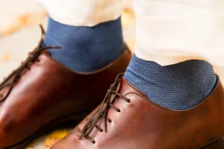 Gray & Prussian Blue Two-Tone Solid Cotton Socks