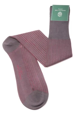 Gray & Red Shadow Stripe Lightweight Cotton Socks