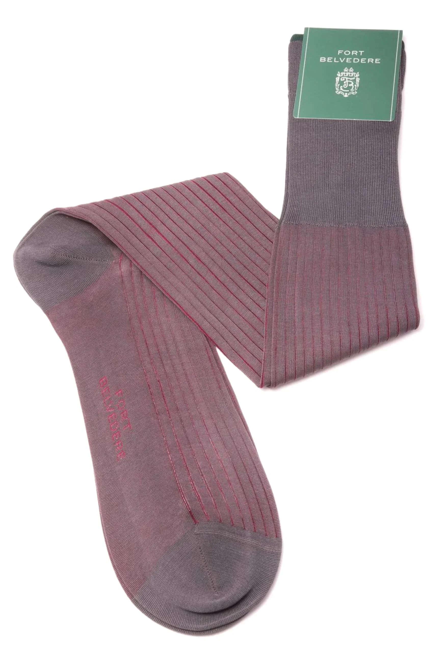 Gray & Red Shadow Stripe Lightweight Cotton Socks