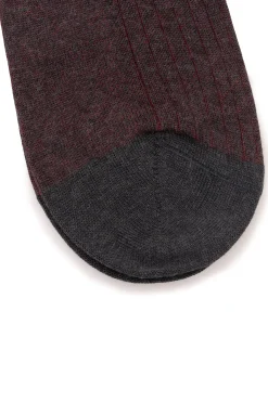 Gray & Red Shadow Stripe Midweight Cotton Socks