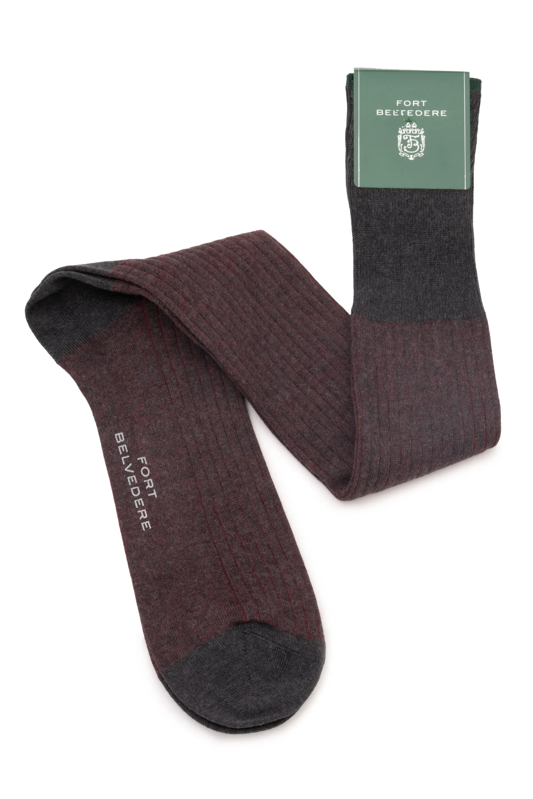 Gray & Red Shadow Stripe Midweight Cotton Socks