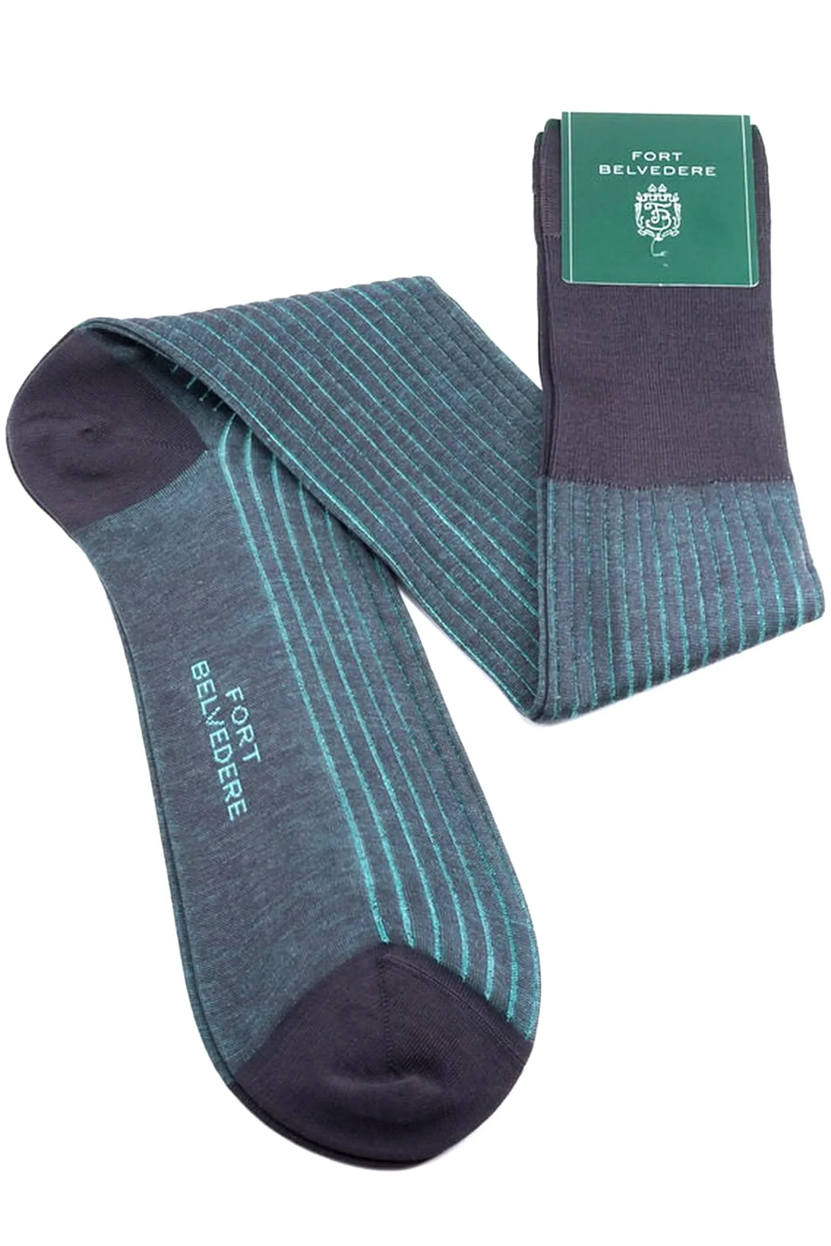 Gray & Turquoise Shadow Stripe Lightweight Cotton Socks