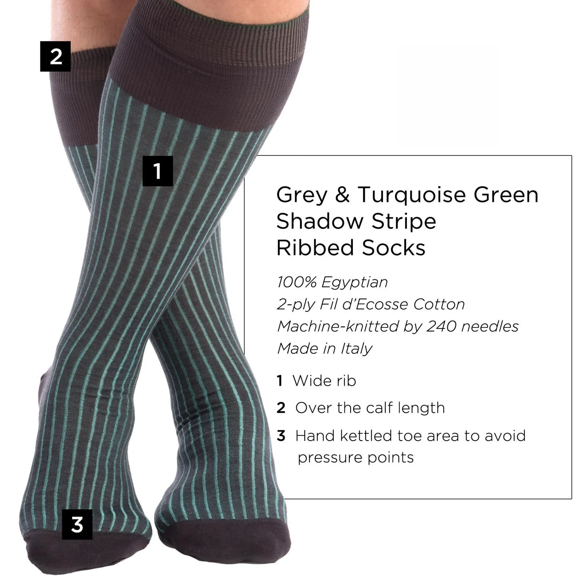 Gray & Turquoise Shadow Stripe Lightweight Cotton Socks