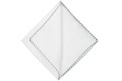 Green & Gray X-Stitch Edge White Linen Pocket Square