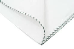 Green & Gray X-Stitch Edge White Linen Pocket Square