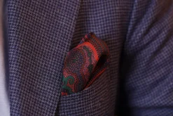 Green & Orange Large Paisley Silk Pocket Square