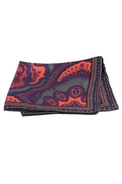 Green & Orange Large Paisley Silk Pocket Square