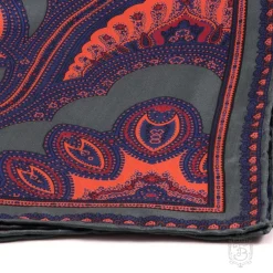 Green & Orange Large Paisley Silk Pocket Square