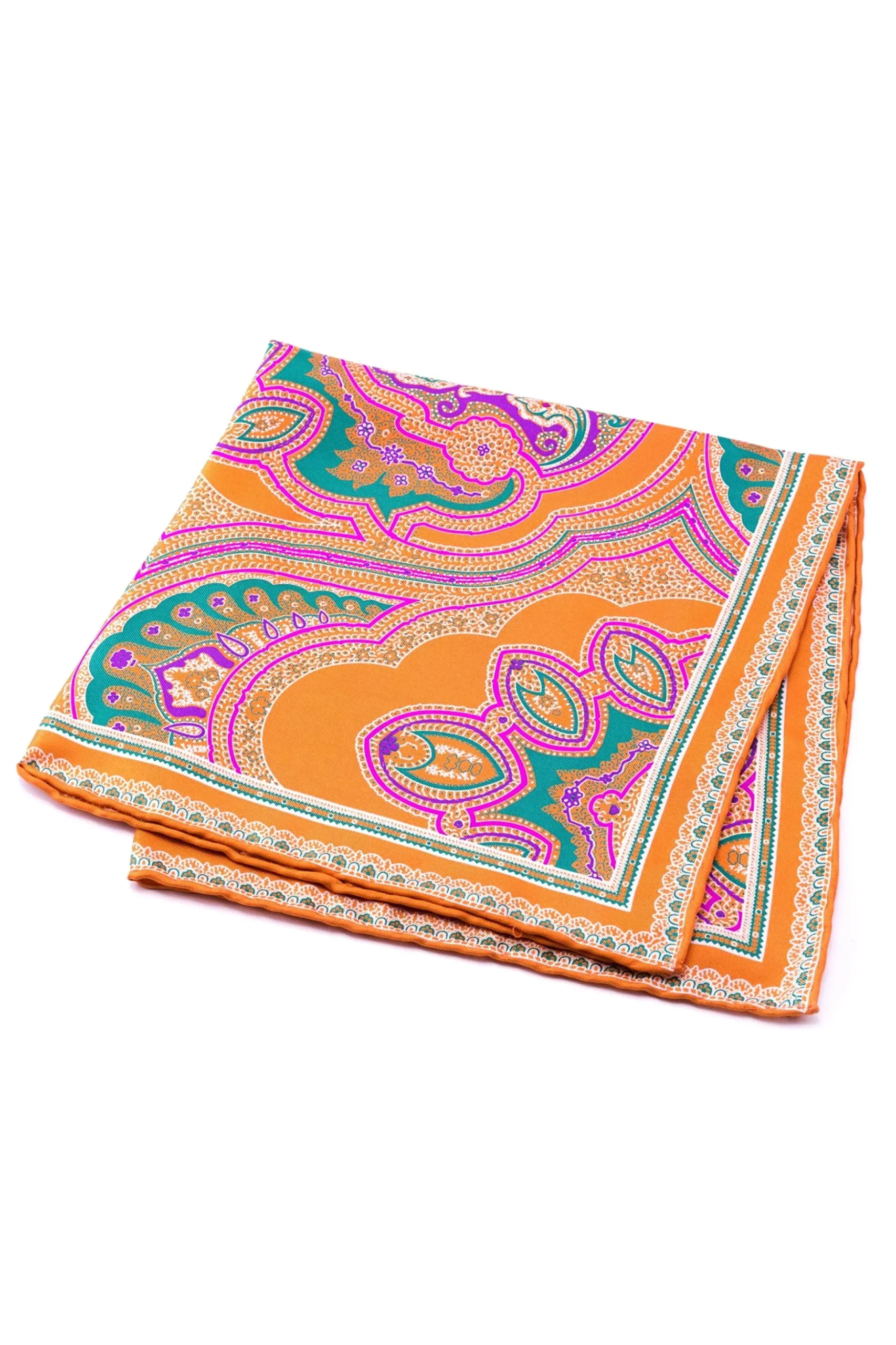Green & Pink Large Paisley Silk Pocket Square