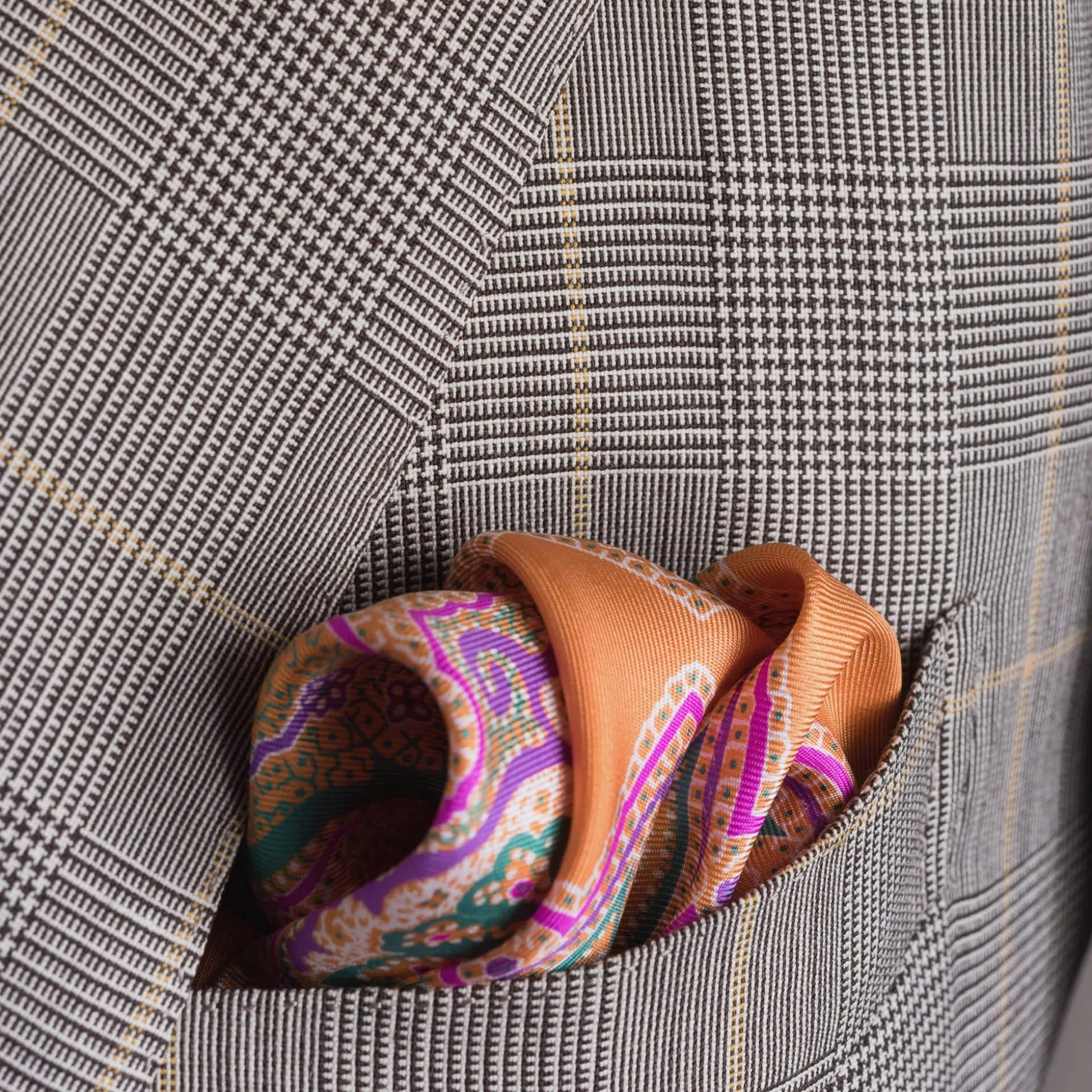 Green & Pink Large Paisley Silk Pocket Square