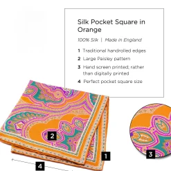 Green & Pink Large Paisley Silk Pocket Square