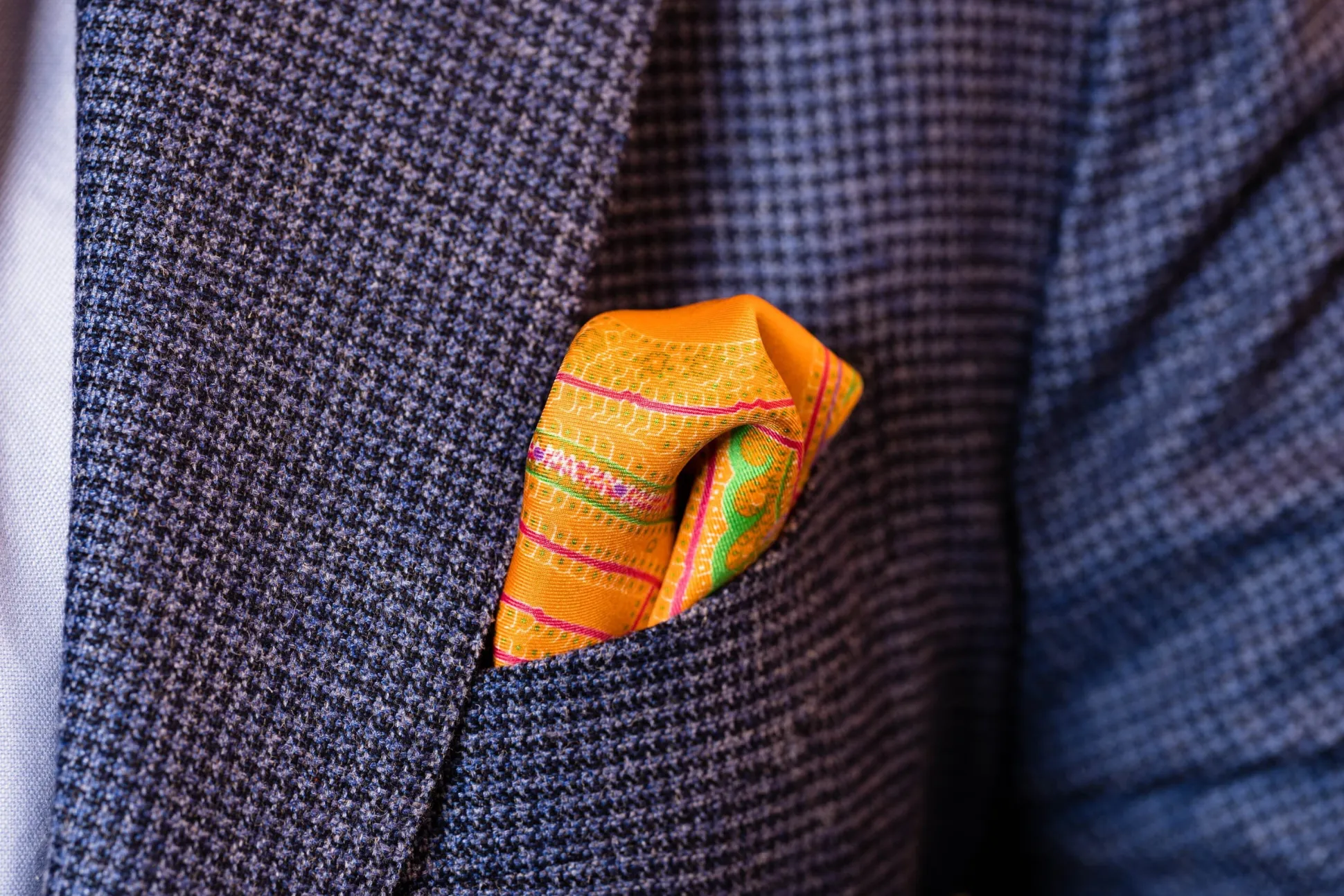 Green & Pink Large Paisley Silk Pocket Square