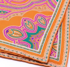 Green & Pink Large Paisley Silk Pocket Square