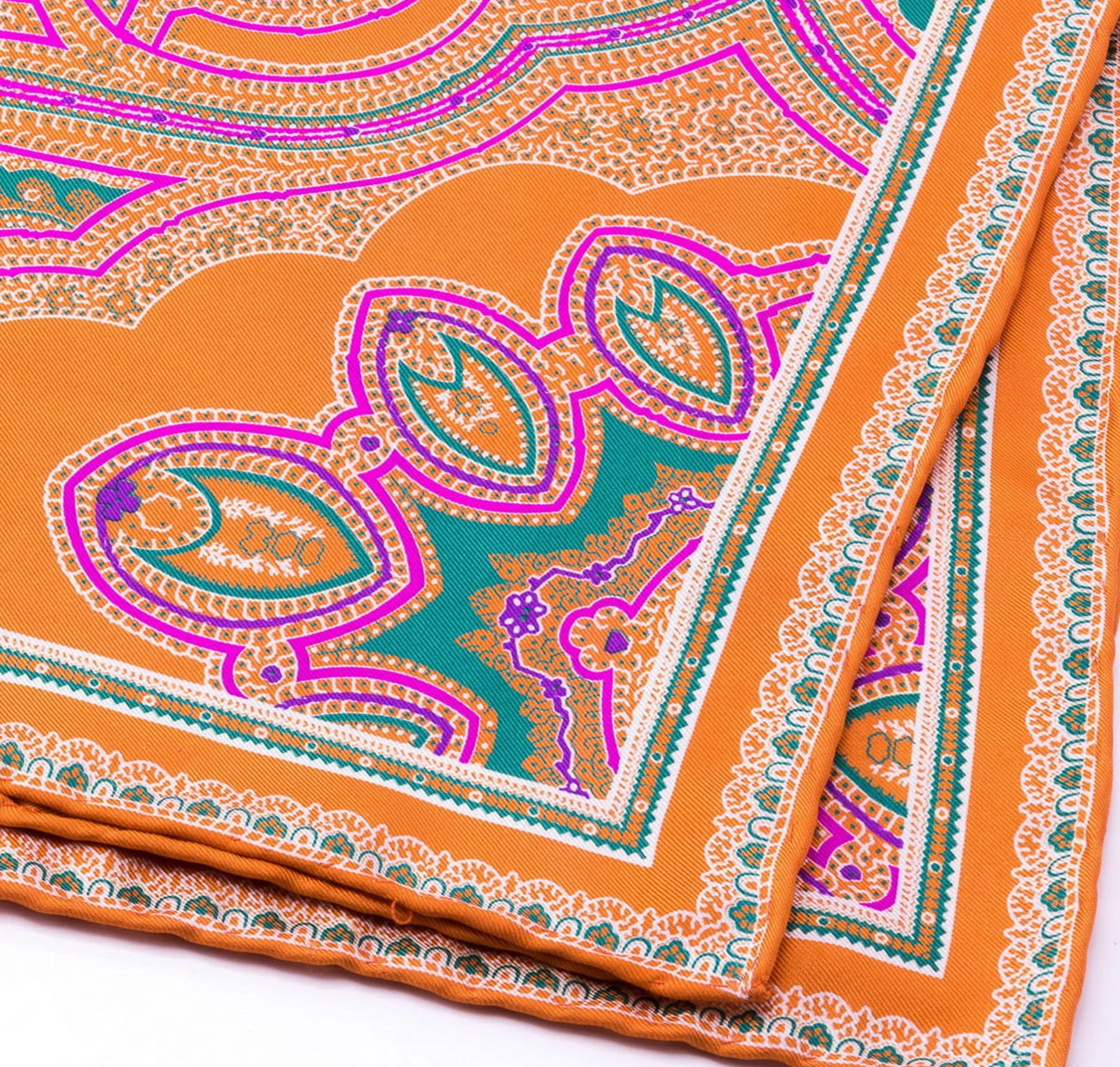 Green & Pink Large Paisley Silk Pocket Square