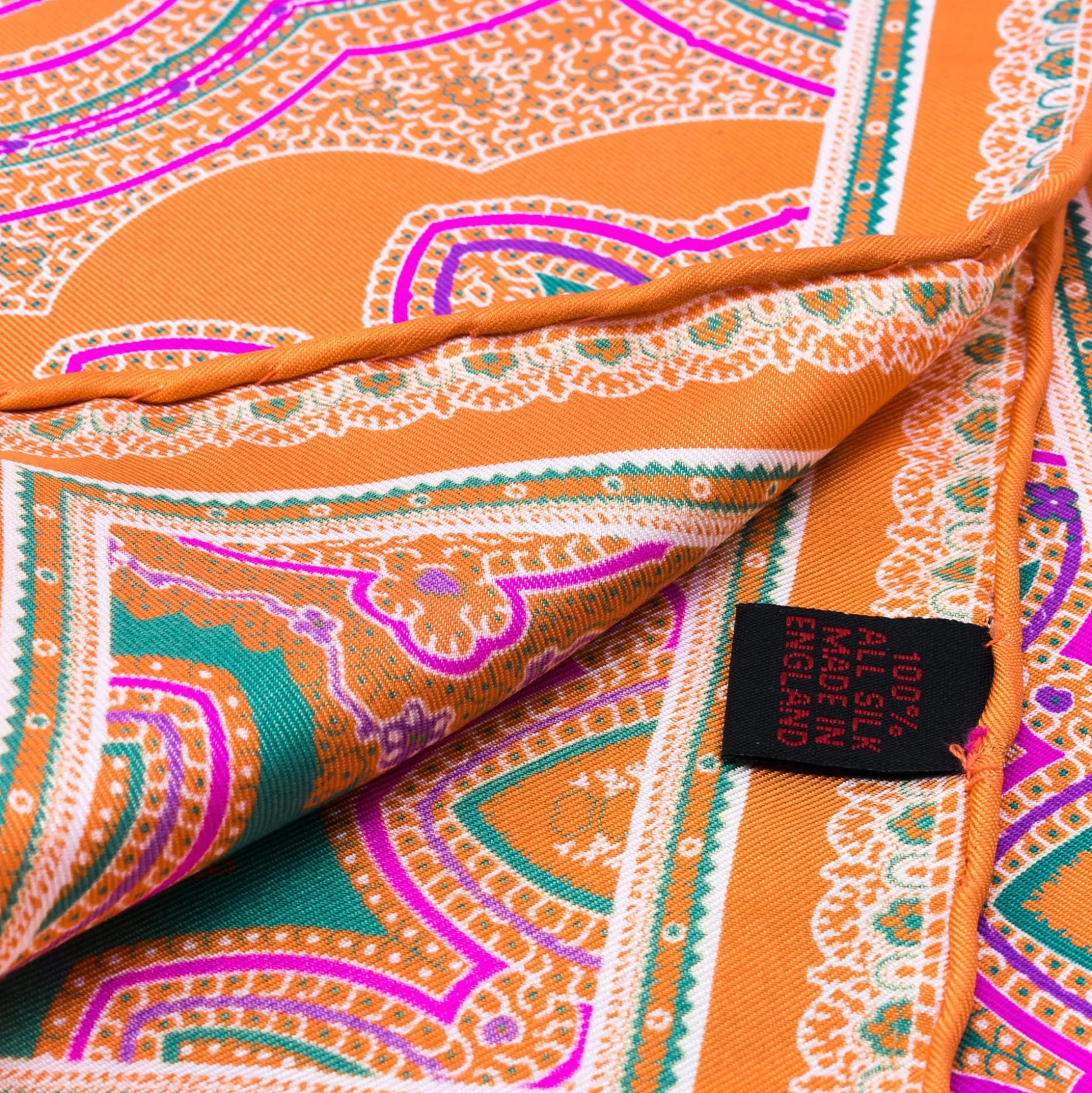 Green & Pink Large Paisley Silk Pocket Square