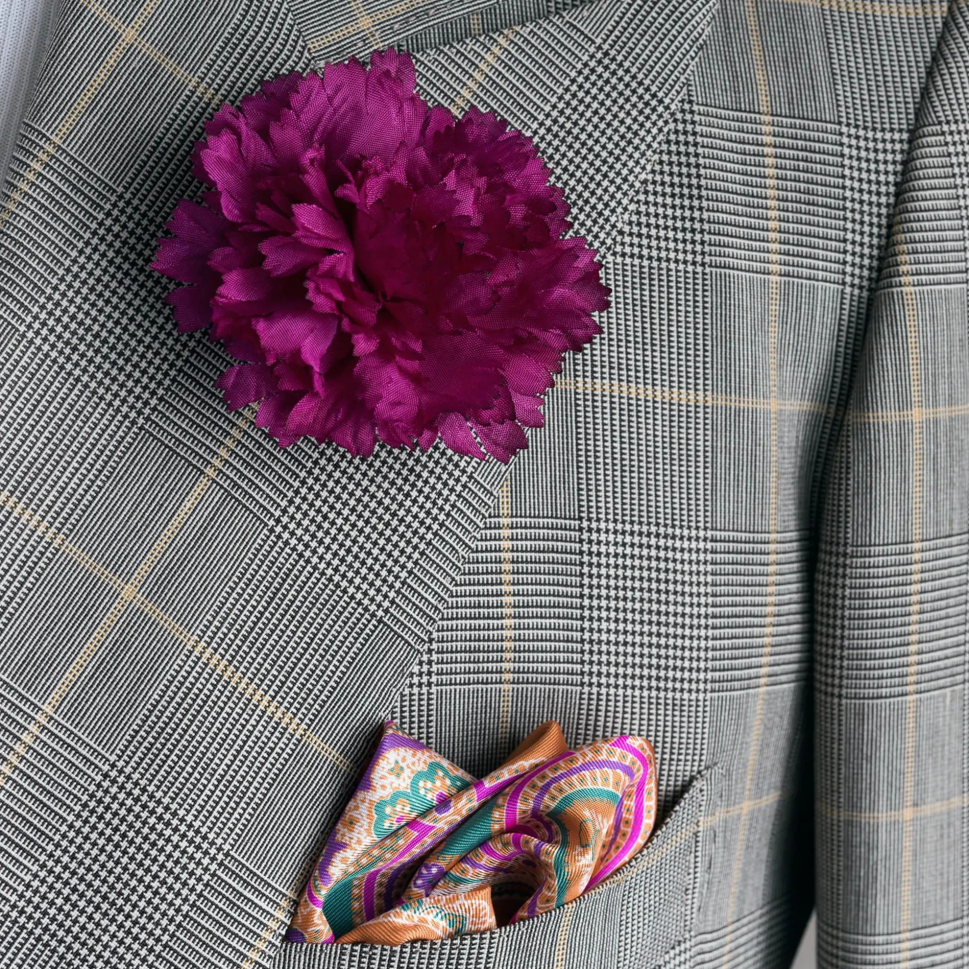 Green & Pink Large Paisley Silk Pocket Square