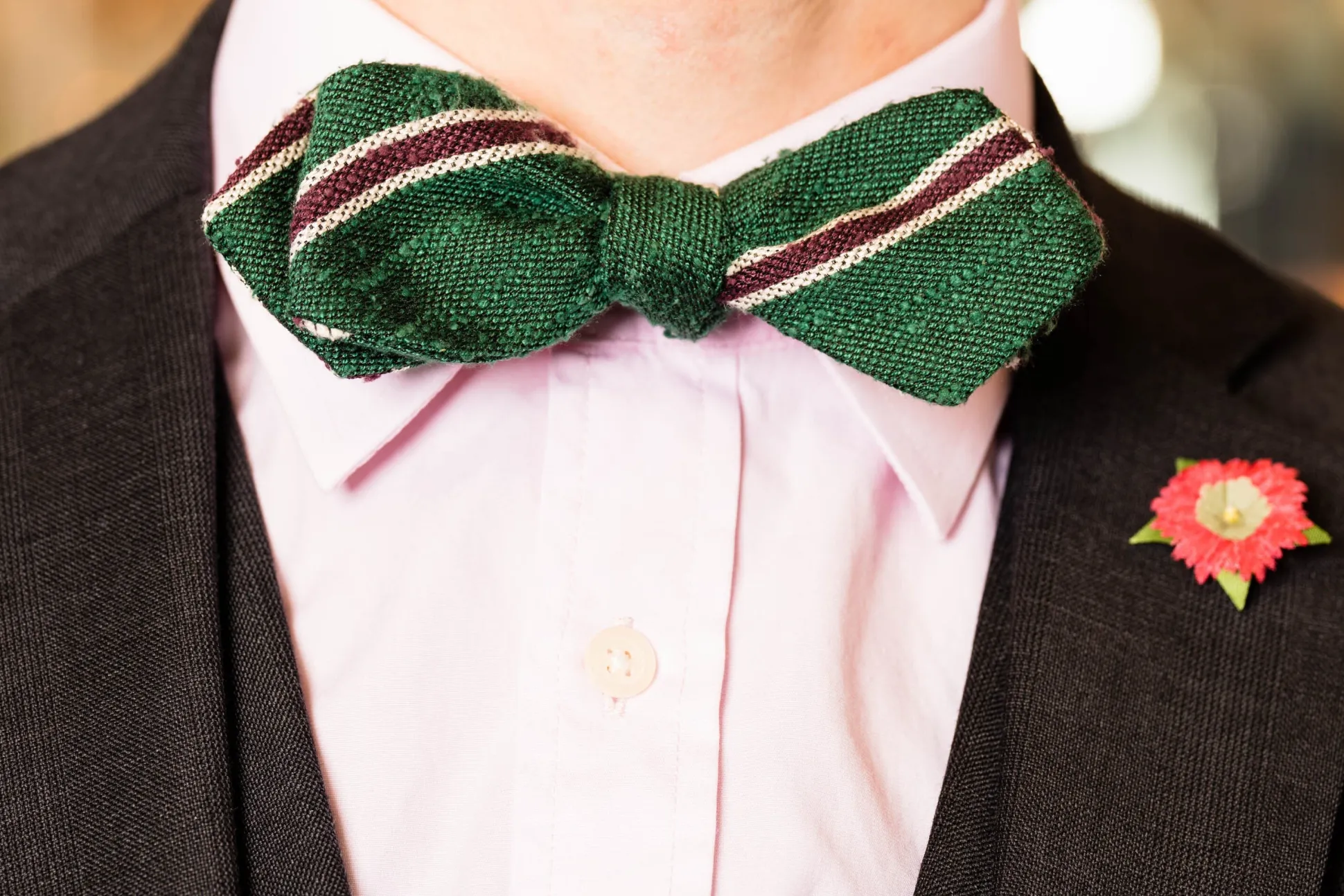 Green & Purple Shantung Silk Striped Bow Tie