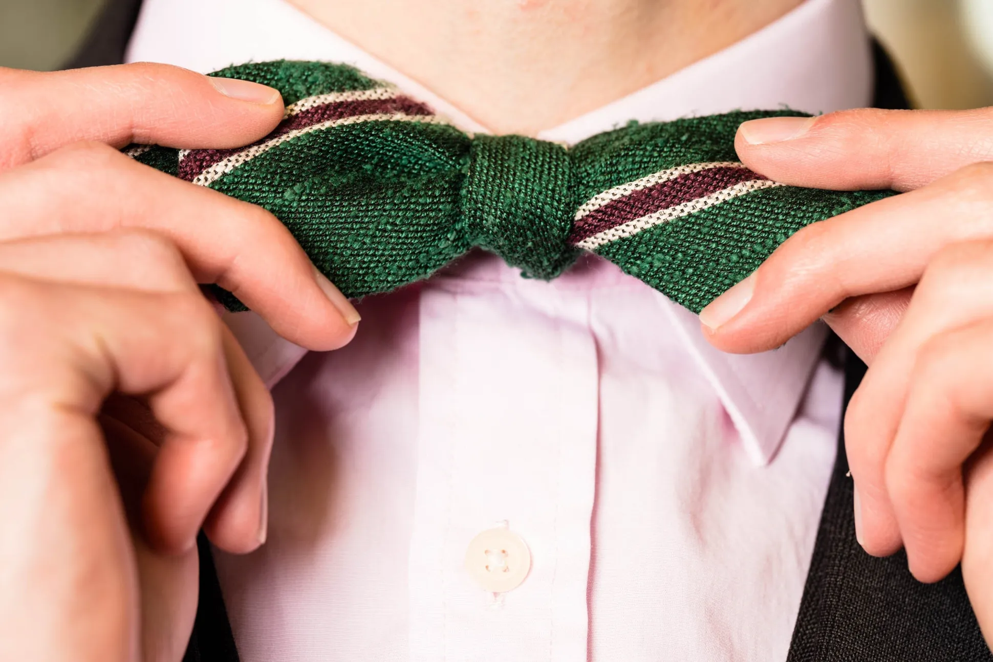Green & Purple Shantung Silk Striped Bow Tie