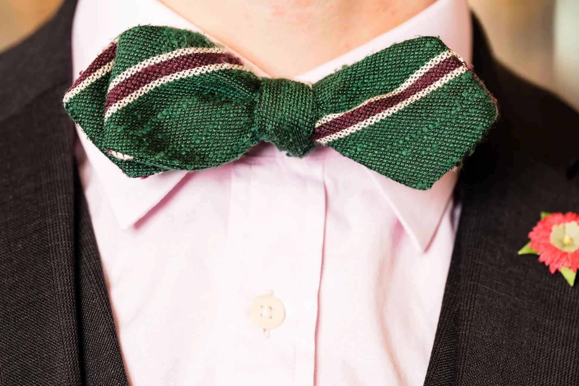 Green & Purple Shantung Silk Striped Bow Tie
