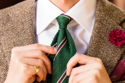 Green & Purple Striped Shantung Silk Tie