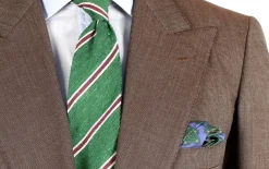 Green & Purple Striped Shantung Silk Tie