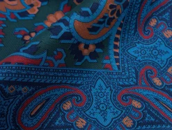 Green & Turquoise Paisley Madder Silk Pocket Square
