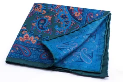 Green & Turquoise Paisley Madder Silk Pocket Square