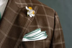 Green Wave Edge White Linen Pocket Square