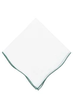 Green Wave Edge White Linen Pocket Square