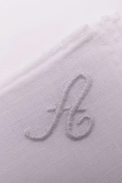 Hand-Embroidered Initial "A" White Linen Pocket Square