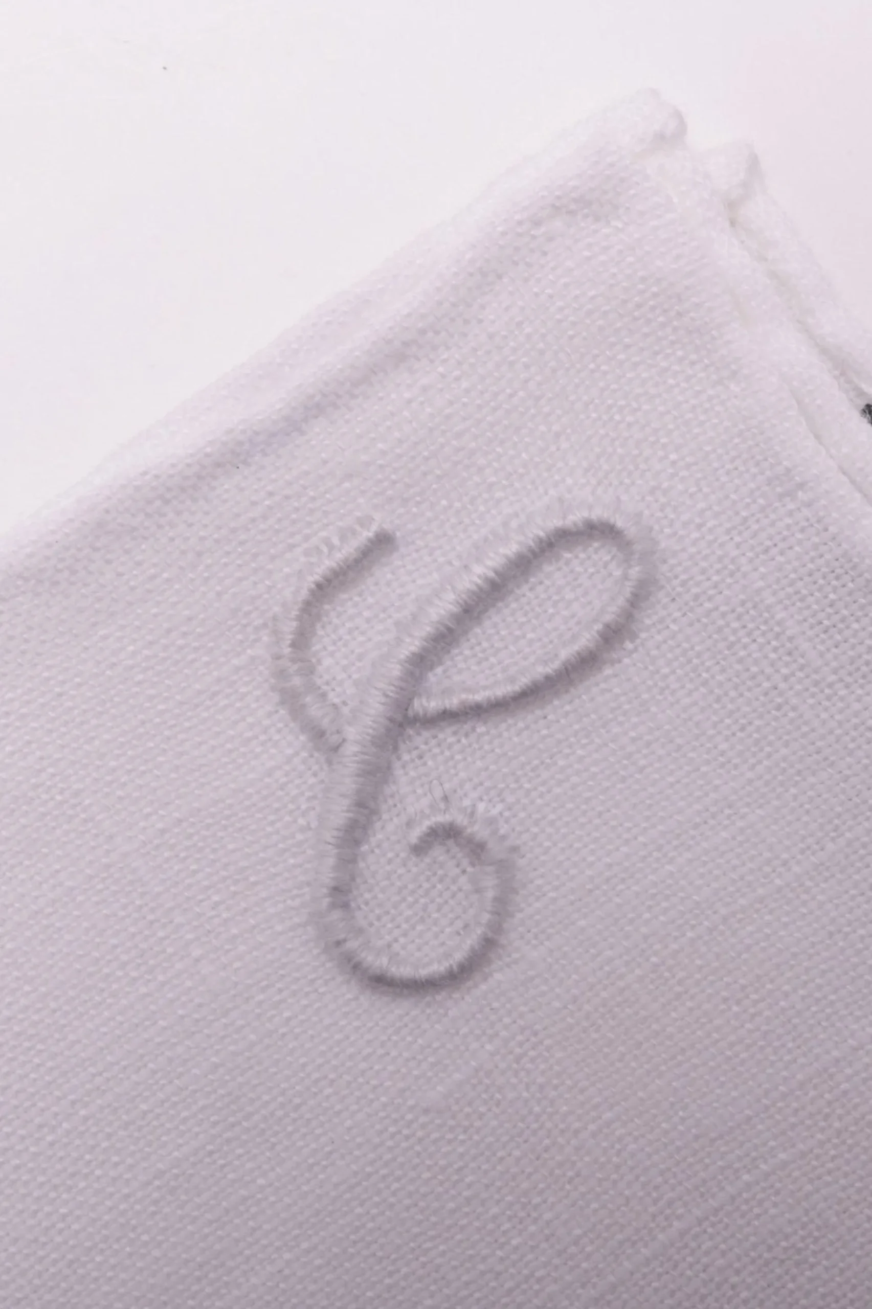 Hand-Embroidered Initial "C" White Linen Pocket Square