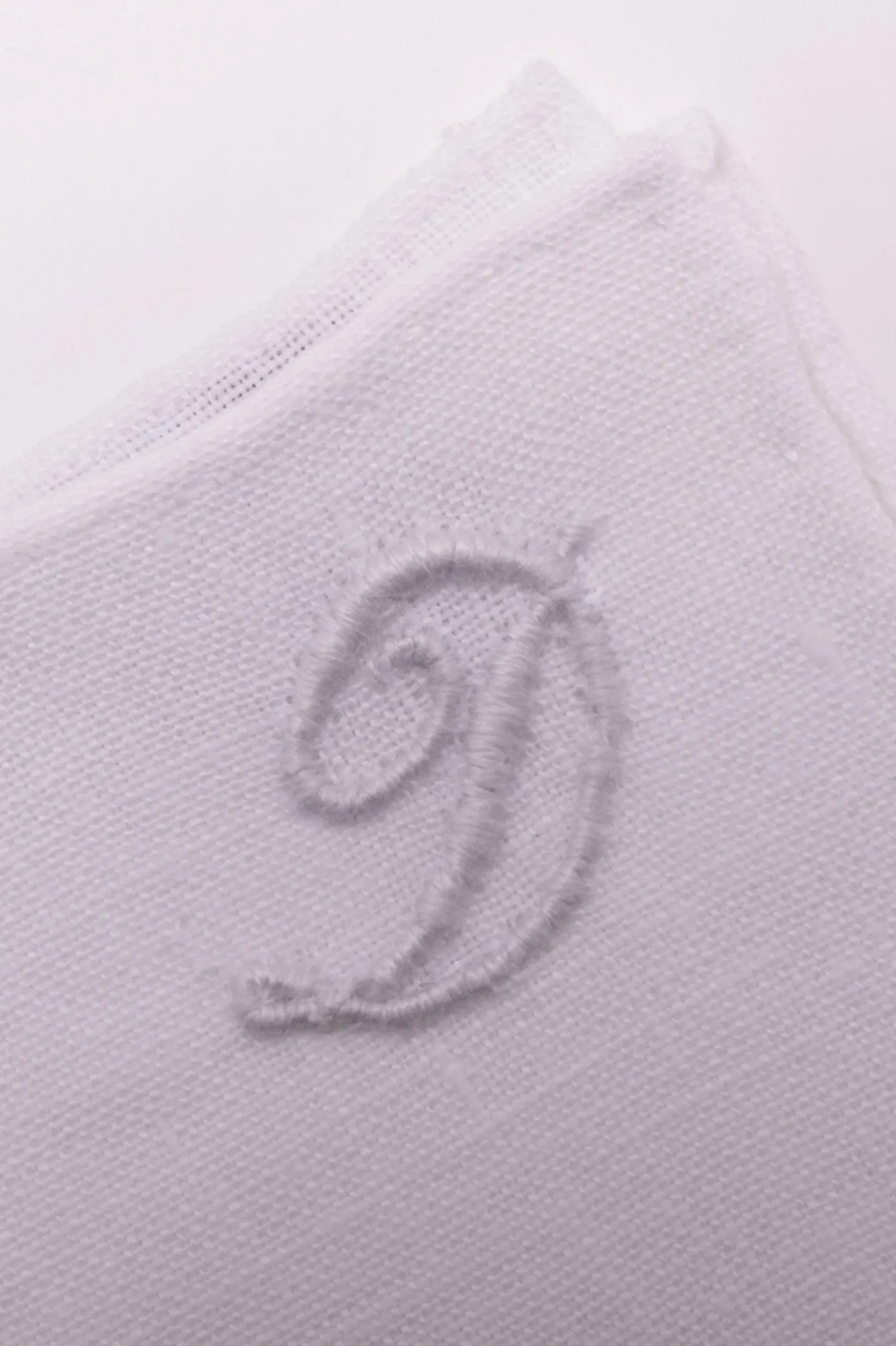 Hand-Embroidered Initial "D" White Linen Pocket Square